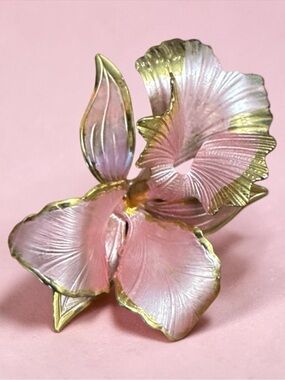 Pink Orchid Brooch with Gold Trim - Women Jewelry